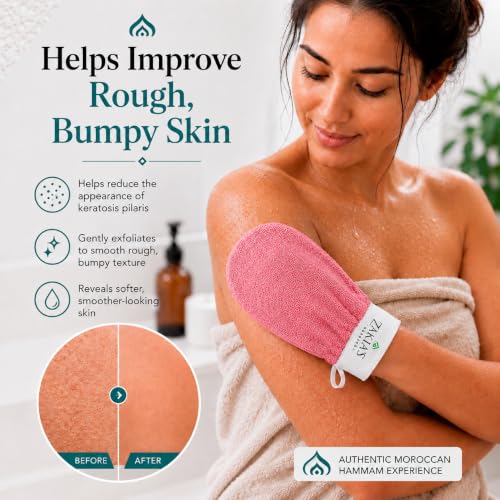 Original Kessa Exfoliating Glove - Lively Pink - Microdermabrasion Exfoliating Mitts, Removes unwanted dead skin, dirt and grime and Keratosis Pilaris. Great for spray tan removal. 1 unit | Microdermabrasion, Removes dead skin, dirt and grime, spray tan r