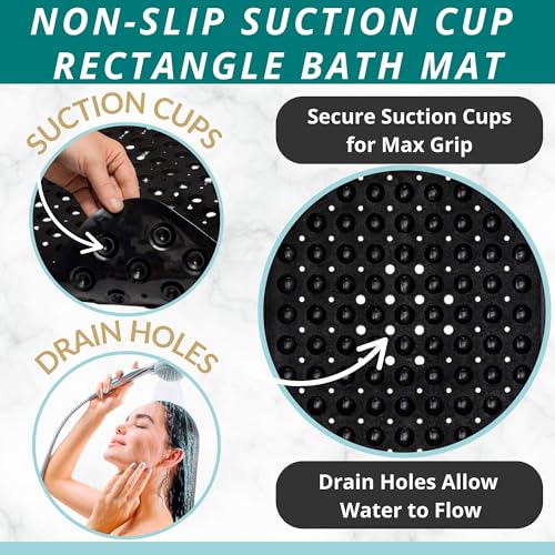 ENKOSI Bath Mat – 40 x 16 Inch Extra Long Non Slip Bathtub Mat – Anti Slip Black Shower Mat with Suction Cups – Bathroom Mat for Tub and Smooth Shower Floors (Black 40x16) - color: Black