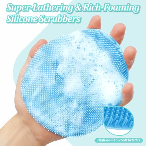 New Silicone Bath Glove with Straps, 360° Anti-Slip & Enlarged Exfoliating Body Scrubber for Rich Foaming Deep Cleaning, No-Grip & Hand-fit Shower Scrubber for All Skin Types(Black+Blue) - color: Black+blue