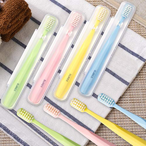 SUREE Extra Soft Toothbrush for Sensitive Teeth, Upgraded 10000 Ultra Soft Bristles for Adults & Elders, Manual Travel Toothbrush with Individual Portable Case (4 Pack) - style: 4 Packs with Travel Cases