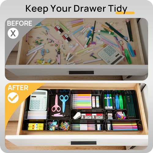Vtopmart 25 PCS Office Desk Drawer Organizers Set, 4-Size Versatile Plastic Drawer Organizer Trays, Storage Bins for Desk Accessories Office Organizers and Storage, Bathroom, Makeup, Vanity, Black - color: Black