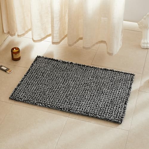 TYUU Black and White Bathroom Rugs, Waffle Bath Mat Non Slip Washable Super Absorbent Quick Dry Boho Farmhouse Bathroom Decor, 30"x20" Black and White - color: Black & White, size: 1'8" X 2'6" (Rectangular)