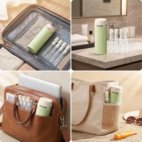 4 in 1 Travel Dispenser Bottle Leak Proof Refillable Travel Bottles Pump Shampoo Conditioner Lotion Cosmetic Containers Portable Set 4 Pack 30ml Air Travel Business Trip Essentials (White+Green)