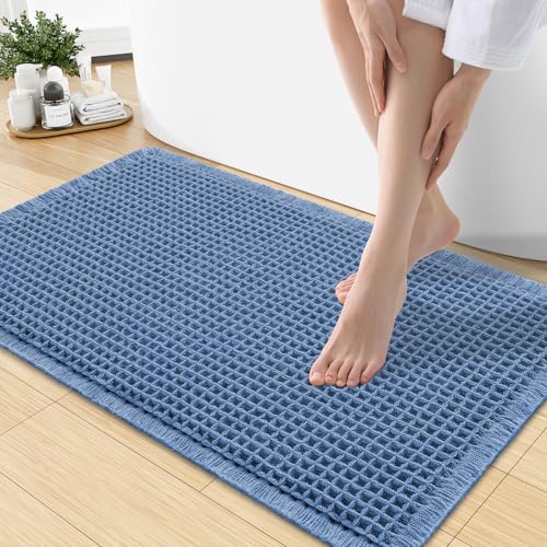 Smiry Waffle Bath Mat 30x18, Extra Soft Absorbent Bathroom Rugs, Non Slip Machine Washable Quick Dry Bath Rugs for Bathroom Floor, Tub, Shower, Home Decor Accessories, Blue - color: Blue, size: 30'' X 18''