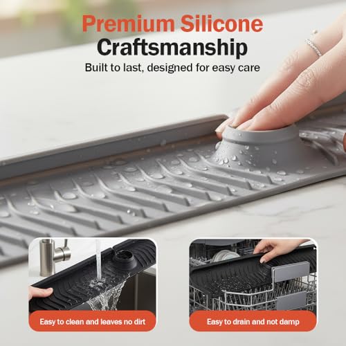 Kitchen Sink Faucet Mat, 30in Extra Long Foldable Silicone Faucet Guard & Splash Guard, 2026 Multi-Functional Draining Mat to Keep Countertops Dry, Protect Backsplash from Splash (Black) - color: Black
