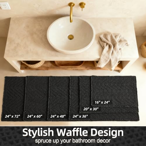 Sunfly Long Black Bathroom Rug, Waffle Bath Mat Non-Slip Washable Super Absorbent Quick Dry, Boho Farmhouse Bathroom Runner Decor 24"x72" Black - color: Black, size: 2' x 6' (Rectangular)