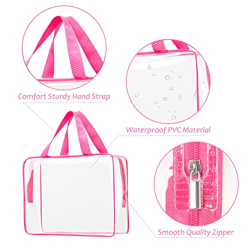 6pcs Clear Cosmetic Bags, TSA Approved Toiletry Bag Set Crystal Clear Travel Beach Essentials Bag Organization PVC, Clear Makeup Bags Luggage Pouch Carry on Airport Airline Compliant Bag Women Men - color: 6pcs Hot Pink（1 Large, 2 Medium, 3 Small）