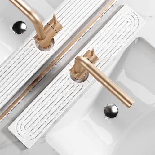 Stone Faucet Mat for Kitchen Sink - Quick Dry Diatomite Sink Splash Guard, Prevents Moisture Buildup & Water Stains, Water Absorbing Stone Tray for Bathroom Countertop (White, 23.6" x 4") - color: White, size: 23.6" x 4"