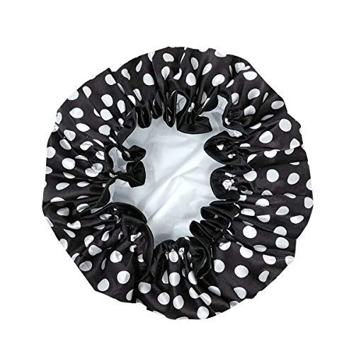 allydrew Reusable Women's Waterproof Shower Caps for Long Hair, Black and White Dots - color: Black and White Dots