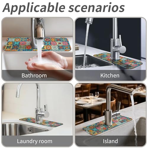 Faucet Fast Absorbent Pad - Retro Mosaic Bohemian Style Drying Pad, Suitable For Kitchen, Bathroom, Island And Other Scenes - color: Retro mosaic bohemian style