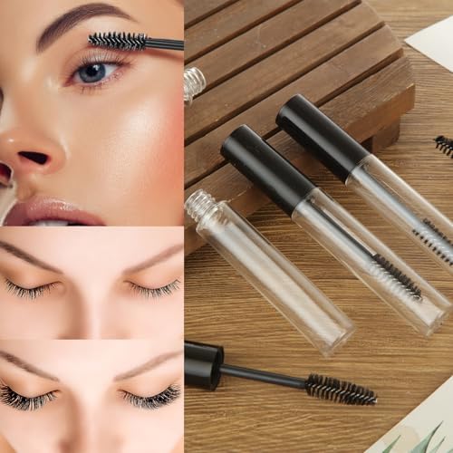 100 Pack Empty Mascara Tube and Wand, 10ml Eyelash Cream Container Bottle with Brush, Clear Refillable Mascara Tubes for Castor Oil & DIY Cosmetics, 100PCS Black
