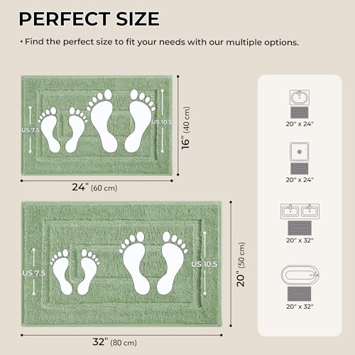 GRANNY SAYS Bathroom Rugs Sets 2 Piece,Soft Bath Mats for Bathroom, Bath Rugs Non Slip Washable, Absorbent Bath Rug for Tub, Shower and Toilet, Bath Mat Set (Green, 20" x 32" + 16" x 24") - color: Green, size: 1'8" x 2'8" (20" x 32"+16" x 24")