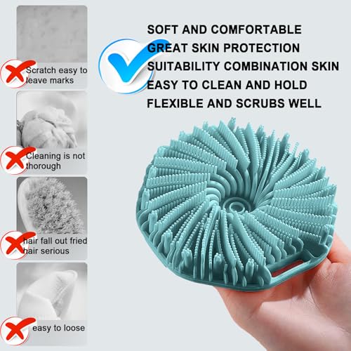 RamPula Silicone Body Scrubber Shower Brush Super-Exfoliating Body Brush & Non-Slip Strap, Loofah Alternative Bath Scrubber for Sensitive/All Skin Types, Gentle Massage & Effective Shower Exfoliation - color: Eucalyptus Green and Gray