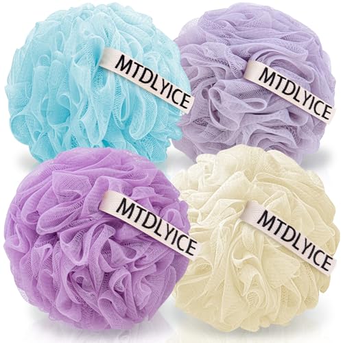 MTDLYICE Loofah Sponge, XXL Large Loofah 100g 4 Pack, Bath Sponge Soft Mesh Shower Loofah for Men, Body Scrub, Shower Pouf Bath Accessories, for Body Wash, Soap (Lavender) - style: Lavender