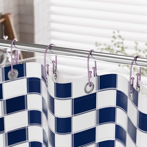 AmazerBath Shower Curtain Hooks, Purple Double Shower Curtain Hooks Rust Proof Non-Slip Shower Hooks for Shower Curtain, Sturdy Shower Curtain Rings Metal Shower Hooks Ring Bathroom 12Pcs - color: Purple, style: Minimalist