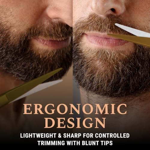 Ontaki Beard & Mustache Scissors for Men - 5inch, Gold Brass - 410C German Steel Durable, Ergonomic Design Travel Friendly Facial Hair Scissors - Beard Kit 2 Combs & Case Perfect for Styling - color: Golden Brass
