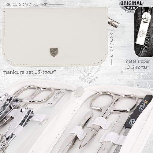 3 Swords Germany - brand quality 8 piece manicure pedicure grooming kit set synthetic leather case white - Made in Germany - color: WHITE