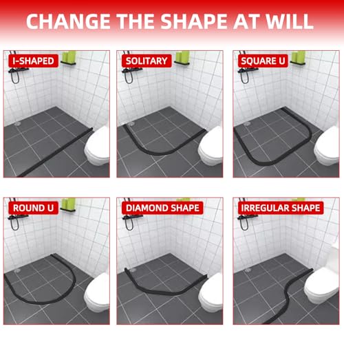 Flexible Shower Threshold Water Dam, Self Adhesive Silicone Water Barrier, Bathroom and Kitchen Water Strip, Shower Splash Guard for Dry and Wet Separation, 98inch, Black - color: Black, style: 98Inch