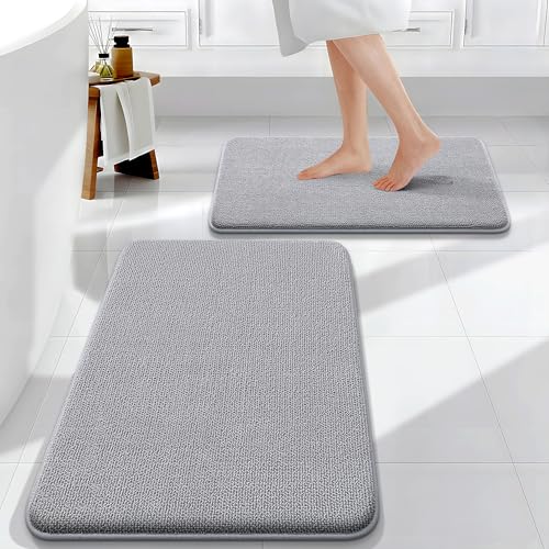 OLANLY Bathroom Rugs Sets 2 Piece, Soft Absorbent Memory Foam Bath Rug Set, Non-Slip, Quick Dry, Machine Washable Bath Mats for Bathroom, Home Decor Accessories (30"x20"+24"x16", Grey) - color: Grey, size: 30" X 20" + 24" X 16"