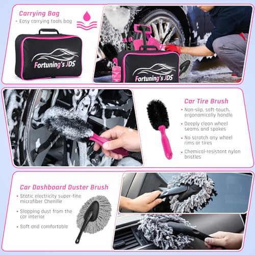 34PCS Car Detailing Brush Set, Car Detailing Kit, Car Detailing Brushes, Car Cleaning Kit, Professional Car Care kit - Car Wash Brush kit for Interior Exterior Wheels, Pink Car Accessories for Women - color: 34 PCS-Pink