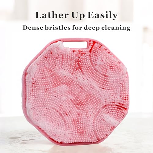 Silicone Body Scrubber 2-Pack, Shower Scrubber with Soft Bristles, Non-Slip Scrubbies for Body, Body Scrubber Exfoliator for Men and Women,Gentle Exfoliating and Lather Well (Black+Pink) - color: Black+pink