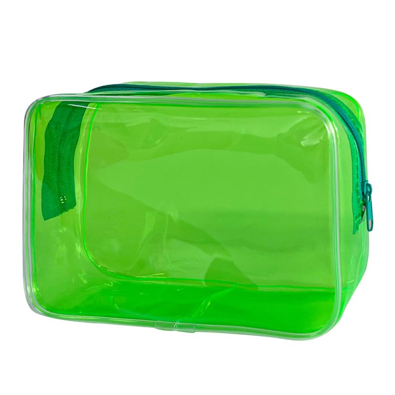 Neon TSA Approved Clear Toiletry Pouch, 7"x2.3"x4.7" Size, PVC Travel Makeup Bags for Toiletries, Transparent Cosmetic Bag for Women and Men Small (green) - color: green