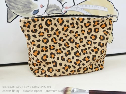 HAPPYHEIDI Leopard Corduroy Makeup Bag Cosmetic Toiletry Travel Pouch Car Organizer, 3-Size, Vintage Brown Coquette Cheetah - color: GZTH Leopard Corduroy 1 Bag