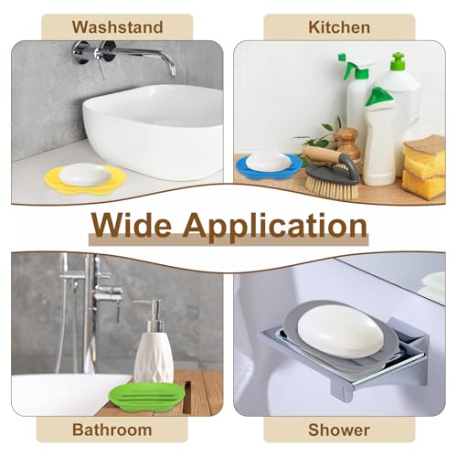 uxcell 3Pcs Small Soap Dish, Silicone Bathroom Soap Holder Oval Shape Bar Soap Dish Self-Draining Soap Tray with Holes for Shower, Bathroom, Kitchen, Counter Top (Green) - color: Green
