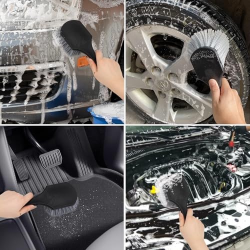 Wheel Rim Tire & Carpet Cleaning Brush Set, Soft & Stiff Bristle Wash Cleaning Supplies Kit for Car All Exterior Surface and Car Interior Cleaning Brush for Car Truck SUV RV Motorcycle (Blue)
