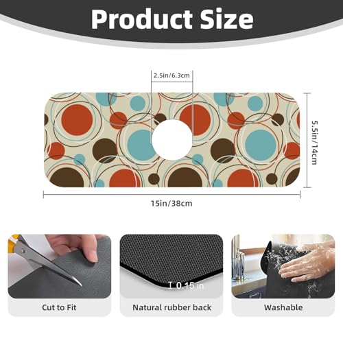 Mid Century Modern Retro Polka Dots 15" X 5.5" Kitchen Sink Splash Guard Faucet Faucet Guard Draining Mat Sink Splash Guard Faucet Kitchen Bathroom - color: Mid Century Modern Retro Polka Dots