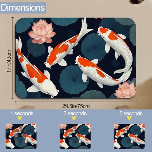 Japanese Fish Bath Mat,Fast Drying Lotus Flowers Leaves Bathmats for Bathroom, Non Slip Soft Diatomaceous Bath Rug Bathroom Accessories Thin Doormat for Home Kitchen 17 X 29.5 Inch - color: Japanese Fish