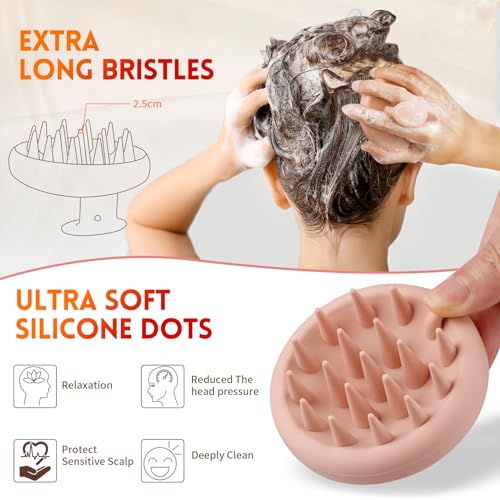 Silicone Scalp Massager Shampoo Brush for Shower, Scalp Scrubber with Soft Bristles for Hair Growth & Dandruff Treatment, Wet Dry Hair Massager for All Hair Types of Women (Pink) - color: Salmon Pink