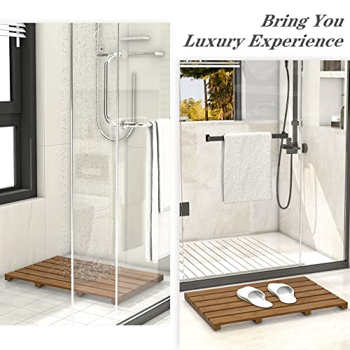 Bamboo Wooden Bath Floor Mat for Luxury Shower - Non-Slip Bathroom Waterproof Carpet for Indoor or Outdoor Use (Walnut) - color: Walnut, size: 21.3" x 14.2" (Rectangular)