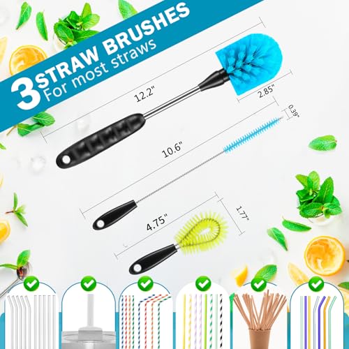 12.2 inch Bottle Brush Set of Three，Washable Coffee Cups, Water Bottles, Baby Bottles, Straws, to-go Cups, Long-Handled 3-in-1 Stainless Steel Bottle Brushes. (Yellow) - color: Yellow