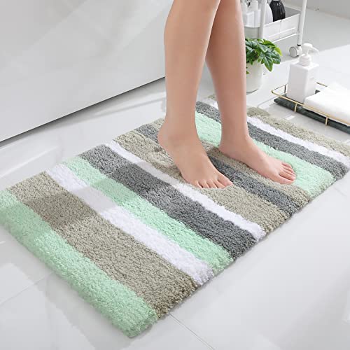 Buganda Microfiber Striped Bathroom Rugs Bath Mat, Extra Thick, Soft and Shaggy, Absorbent, Machine Washable, Bath Rugs for Bathroom, Tub and Shower, 36x24 Inches, Green-Grey - color: Green-grey, size: 36" X 24"