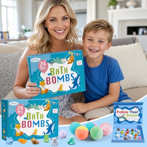 Bath Bombs for Kids with Surprise Inside, 24 Pack Kids Bath Bombs with Toys Inside Gift Set, Kid Bubble Bath Fizzy for Girls Boys with Bath Toys - color: Blue Edition
