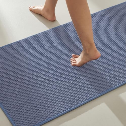 TYUU Bathroom Runner Rug, Long Bath Mat Washable Thin Quick Dry Low Pile Bathroom Runner Rugs 24 x 60 Non Slip, Denim Blue 24"x60" - color: Denim Blue01, size: 2' X 5' (Runner)