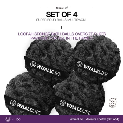 Loofah Sponge Bath Sponge for Women Men 4 Pack (Black Rough Surface) - style: Black Rough Surface