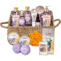 Aqua Elegante Bath Spa Gift Set - 15 Piece Premium Basket with Wash, Bubble Bath, Lotion, Salts, Body Scrub, Towel, Shower Puff, Bathbombs, Reusable Basket, Gifts for Women - Honey & Lavender - size: 15 Piece Set (Reusable Basket)