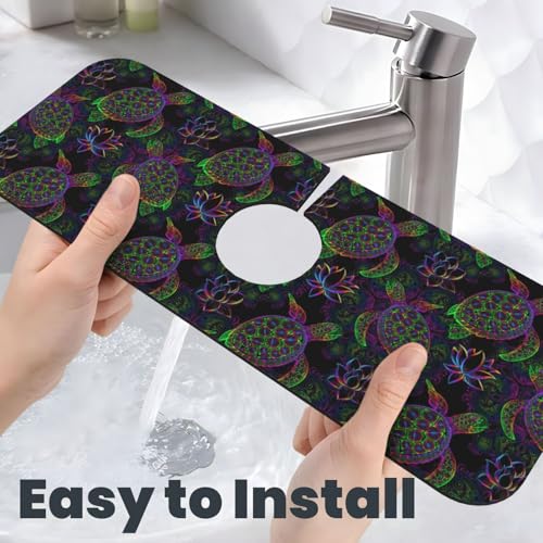 Sea Turtle Psychedelic Mandala Boho Colors 15" X 5.5" Kitchen Sink Splash Guard Faucet Faucet Guard Draining Mat Sink Splash Guard Faucet Kitchen Bathroom - color: Sea Turtle Psychedelic Mandala Boho Colors