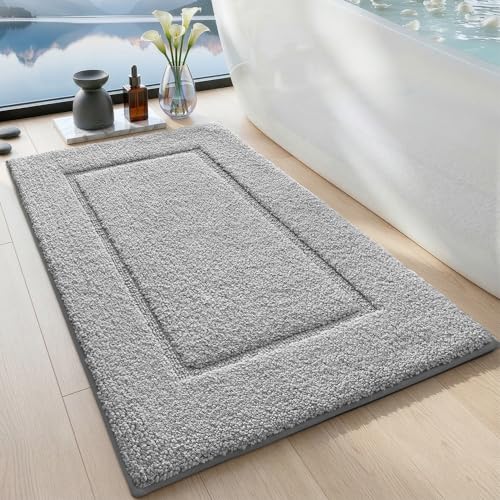 DEXI Bathroom Rugs 32x20, Washable Non Slip Bath Mat for Shower Floor, Absorbent Quick Dry Bathmat with Rubber Backing, Ultra Soft Plush Carpet for Tub, Light Grey - color: Light Grey, size: 32" X 20" (Rectangular)