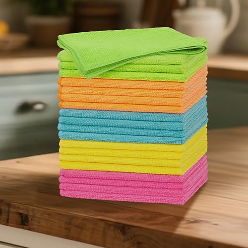 20 Pack Microfiber Cleaning Cloth, Lint-Free Car Wash Towels, All-Purpose Absorbent Cleaning Rags for Housekeeping, Dust Cloth for Office, Mechanic, Automotive, 5 Colors - color: Green, Orange, Blue, Yellow, Pink
