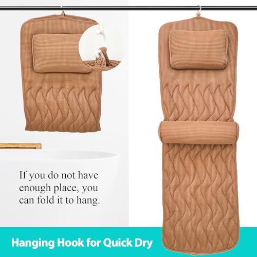 AEROiVi Full Body Bath Pillow with Adjustable Lumbar Roll Pillow Bathtub Cushion with 14 Suction Cups 3D Air Mesh Fit Any Tub Gray Bathroom Accessories Brown - size: 50 inch Brown