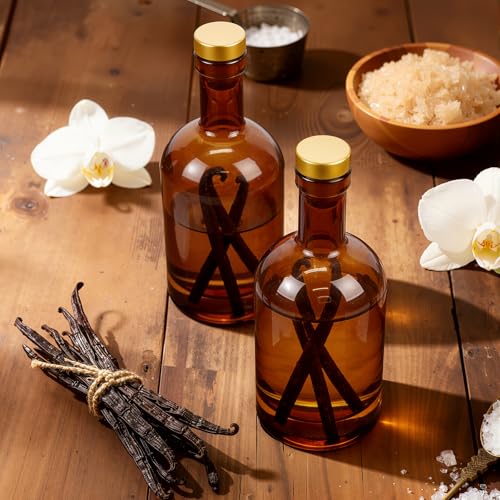 TBWIND 12 Pack 12oz/375ml Amber Glass Bottles with T-Top Corks | Airtight glass bottles for limoncello, maple syrup, vanilla extract, oils & homemade drinks. Includes funnels & labels - color: 12oz/ 375ml, size: Amber