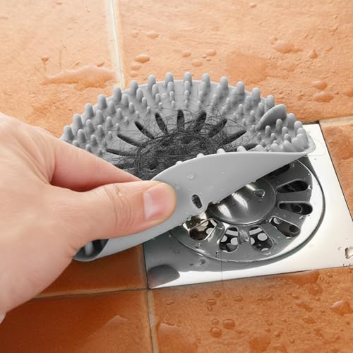 Hair Catcher Drain Cover Set for Shower Sink Floor Use Silicone Hair Stopper in Multiple Shapes Colors for Home Cleaning(Grey) - color: Gray, size: 5.3 inch