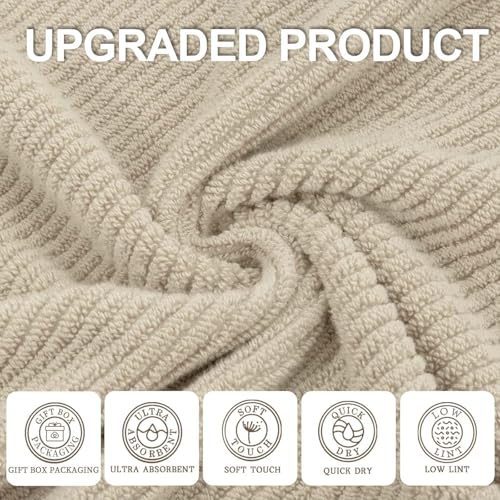 VOOVA & MOVAS Beige Towels for Bathroom - 100% Cotton | Quick Dry | Soft | Thick, 3 Piece Towel Set, 1 Large Bath 30" x 56", 1 Hand 18" x 28",1 Wash Cloth 13" x 13", Bathroom Essentials, Light Tan - color: Tan - Beige, size: 3 PC Bathroom Towel Set