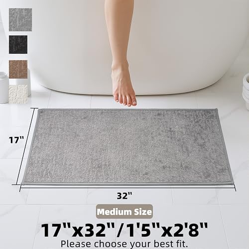 Grey Bathroom Rugs Non Slip Washable Quick Dry Ultra Thin Bath Mat Bathroom Rugs Fit Under Door Low Profile Bath Mat, 17" × 32" - color: Grey, size: Medium(17"x 32")