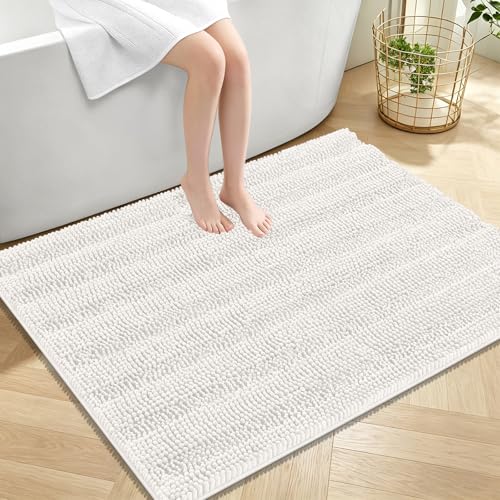 OLANLY Thick Large Bathroom Rugs 40x32, Extra Soft Absorbent Chenille Striped Bath Rugs, Rubber Backing, Machine Wash Dry, Bath Mats for Bathroom Floor, Tub and Shower, Home Decor Accessories, Ivory - color: Ivory, size: 40" X 32"
