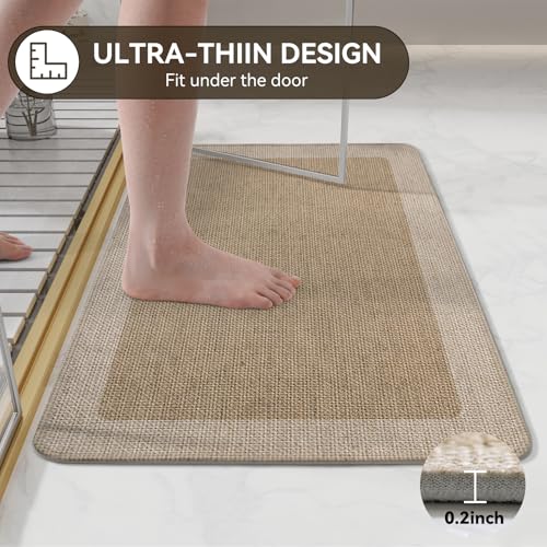 YDKGL Bathroom Rugs, Ultra Thin Bath Mat Fit Under Door Super Absorbent Non Slip Quick Dry Bath Mat, Rubber Backing Shower Mat Outside Shower - color: Al-beige Brown, size: 24” X 35“