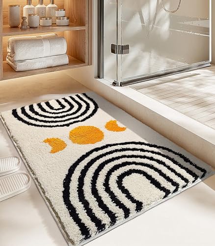 Boho Bathroom Rugs Cute Bohemian Bath Rug Non-Slip Microfiber Abstract Bath Mat for Bedroom Small Carpet Home Decor Soft Funny Beige Washable Rugs for Bathtub/Vanity/Toilet 20x32 inch - color: Beige, size: 1'8" x 2'8" (Rectangular)